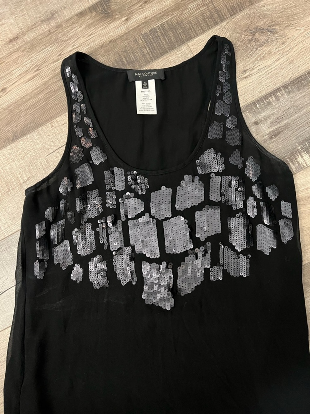 Miss Me Black 100% silk Tank Top with Sequin Accents size M - Picture 3 of 7